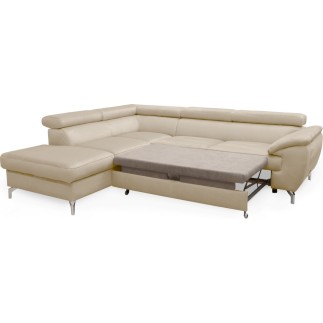Canapé d'angle convertible en velours luxe - 5 places, FLORENT, beige clair, angle gauche
