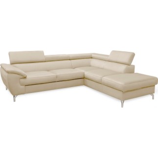Canapé d'angle convertible en velours luxe 5 places, FLORENT, beige clair, angle droit
