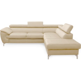 Canapé d'angle convertible en velours luxe 5 places, FLORENT, beige clair, angle droit