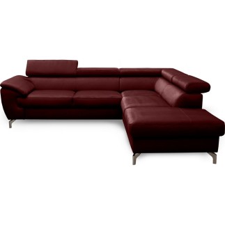 Canapé d'angle convertible en velours luxe 5 places, FLORENT, bordeaux, angle droit