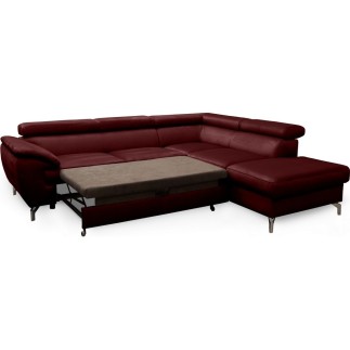 Canapé d'angle convertible en velours luxe 5 places, FLORENT, bordeaux, angle droit