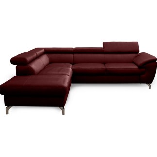 Canapé d'angle convertible en velours luxe - 5 places, FLORENT, bordeaux, angle gauche