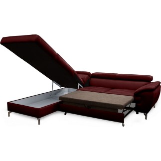 Canapé d'angle convertible en velours luxe - 5 places, FLORENT, bordeaux, angle gauche