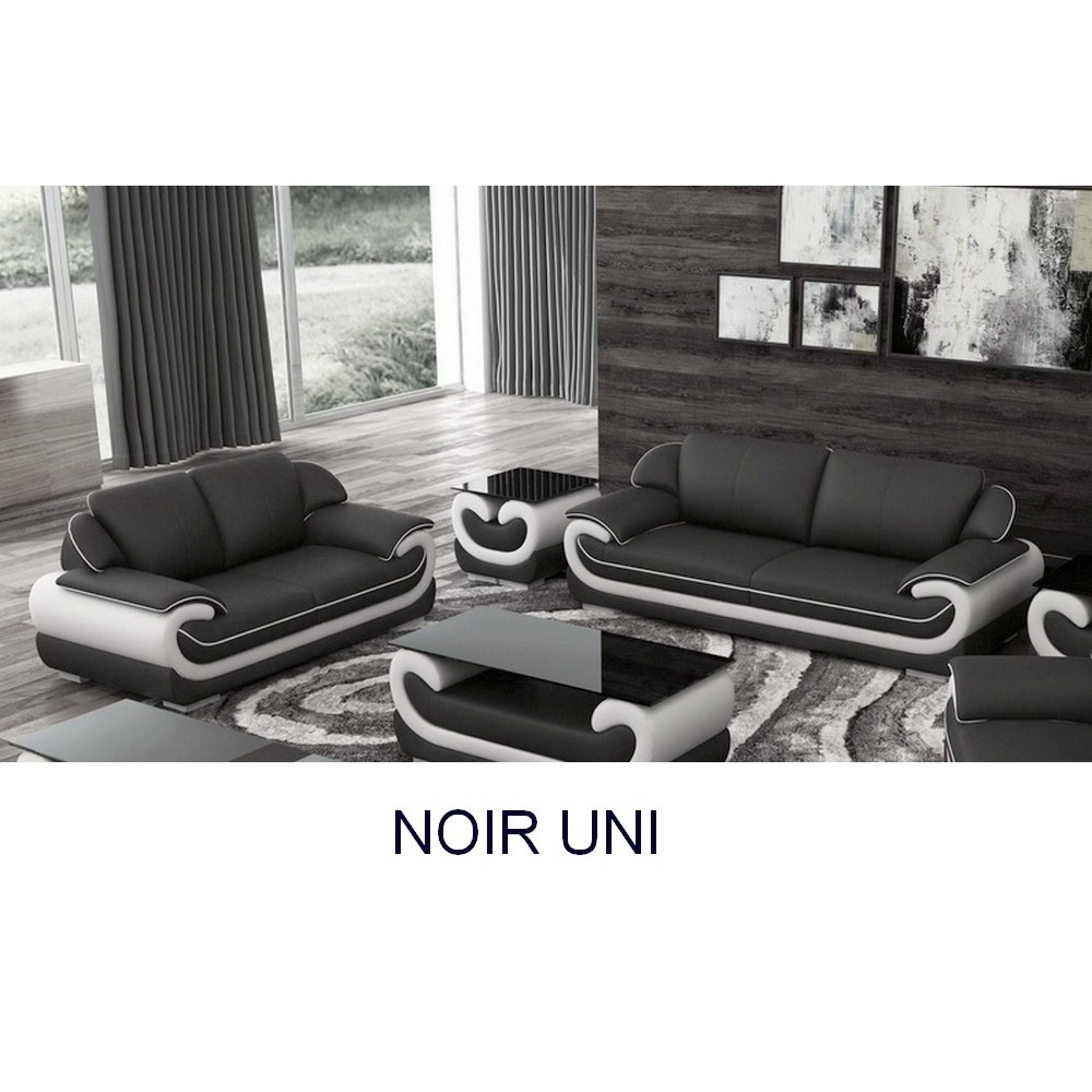 Ensemble canapé 3 places et 2 places en cuir italien vachette CANDIDE noir uni Ensemble canapé 3 places et 2 places en cuir italien vachette CANDIDE noir uni