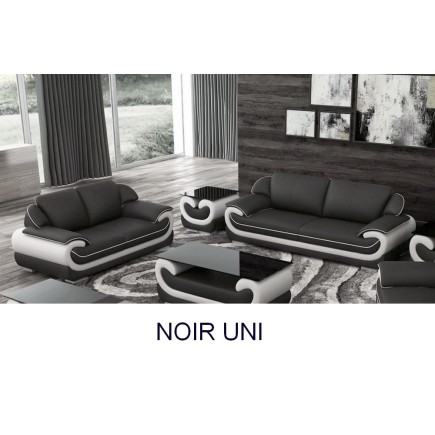 Ensemble canapé 3 places et 2 places en cuir italien vachette CANDIDE noir uni