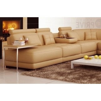 Canapé d'angle en cuir 7/8 places ELIXIR grand modèle, beige. Angle droit