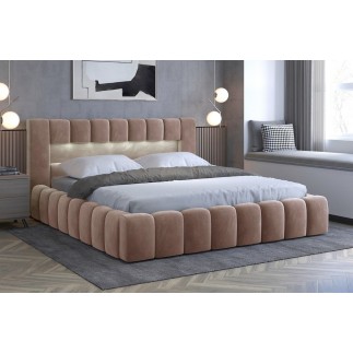 Supplément modification de dimension : Lit 180x200 rembourré en velours luxe avec coffre et éclairage led, marron, lana