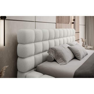 Lit double avec coffre DILAN en tissu bouclettes de qualité luxe capitonné, blanc, 180x200