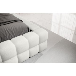 Lit double avec coffre en tissu bouclettes de qualité luxe capitonné, blanc, 140x200