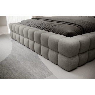 Lit double avec coffre en tissu bouclettes de qualité luxe capitonné, gris, 140x200