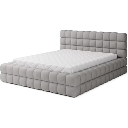 Lit double avec coffre DILAN en tissu bouclettes de qualité luxe capitonné, gris, 160x200