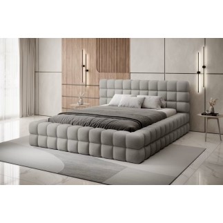 Lit double avec coffre DILAN en tissu bouclettes de qualité luxe capitonné, gris, 160x200