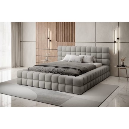 Lit double avec coffre DILAN en tissu bouclettes de qualité luxe capitonné, gris, 160x200