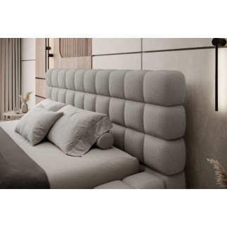Lit double avec coffre DILAN en tissu bouclettes de qualité luxe capitonné, blanc, 180x200
