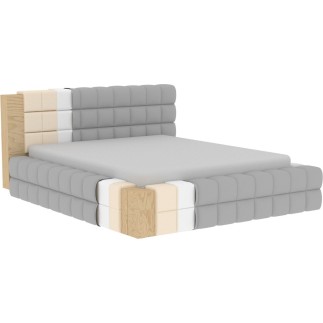 Lit double avec coffre DILAN en tissu bouclettes de qualité luxe capitonné, blanc, 180x200