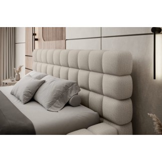 Lit double avec coffre DILAN en tissu bouclettes de qualité luxe capitonné, beige, 160x200