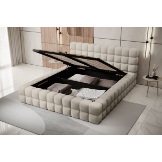 Lit double avec coffre DILAN en tissu bouclettes de qualité luxe capitonné, beige, 180x200