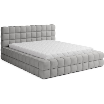 Lit double avec coffre DILAN VELOURS de qualité luxe capitonné, gris, 140x200