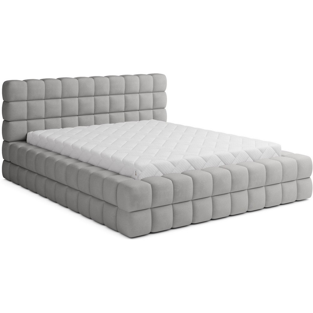 Lit double avec coffre DILAN VELOURS de qualité luxe capitonné, gris, 180x200
