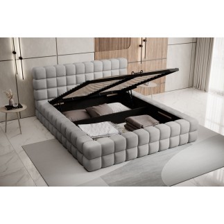 Lit double avec coffre DILAN VELOURS de qualité luxe capitonné, gris, 180x200