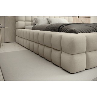 Lit double avec coffre DILAN VELOURS de qualité luxe capitonné, beige, 140x200
