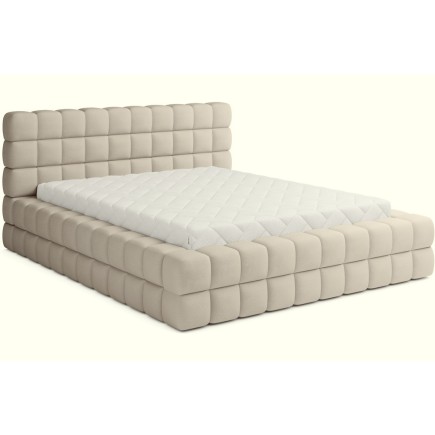 Lit double avec coffre DILAN VELOURS de qualité luxe capitonné, beige, 180x200
