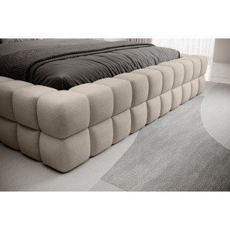 Lit double avec coffre DILAN VELOURS de qualité luxe capitonné, beige, 180x200