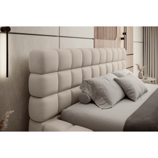 Lit double avec coffre DILAN VELOURS de qualité luxe capitonné, beige, 180x200