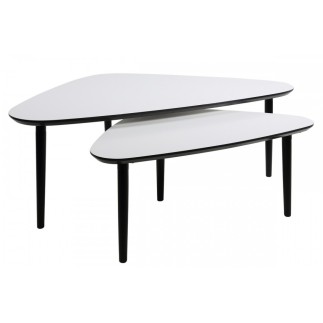 Ensemble de 2 tables basses design, en bois laqué blanc, GATSBY