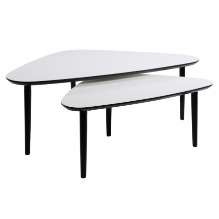 Ensemble de 2 tables basses design, en bois laqué blanc, GATSBY