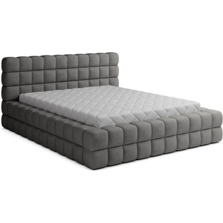 Lit double avec coffre DILAN VELOURS de qualité luxe capitonné, gris foncé, 140x200