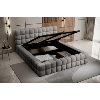 Lit double avec coffre DILAN VELOURS de qualité luxe capitonné, gris foncé, 140x200