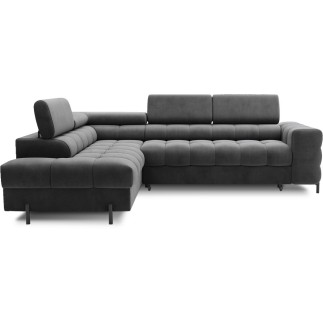 - Canapé d'angle convertible, FERNAND VELOURS - en velours Luxe gris foncé anthracite, 5 places, angle gauche (vu de face)