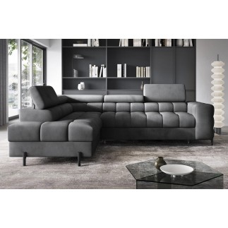 - Canapé d'angle convertible, FERNAND VELOURS - en velours Luxe gris foncé anthracite, 5 places, angle gauche (vu de face)