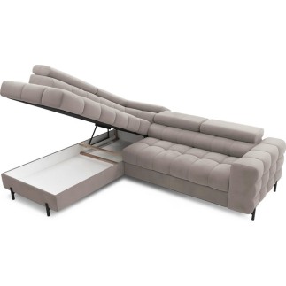 - Canapé d'angle convertible, FERNAND VELOURS - en velours Luxe beige, 5 places, angle gauche (vu de face)