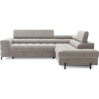 Canapé d'angle convertible - FERNAND VELOURS - en velours Luxe beige, 5 places, angle droit (vu de face)