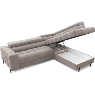 Canapé d'angle convertible - FERNAND VELOURS - en velours Luxe beige, 5 places, angle droit (vu de face)