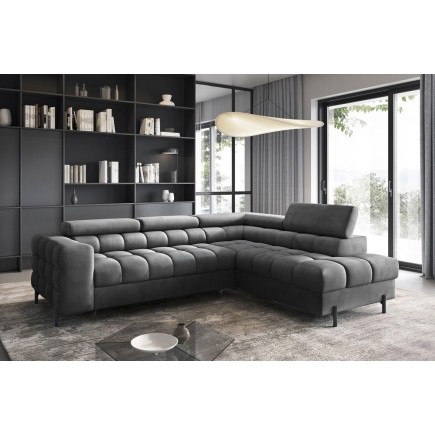 Canapé d'angle convertible - FERNAND VELOURS en velours Luxe gris foncé anthracite, 5 places, angle droit (vu de face)