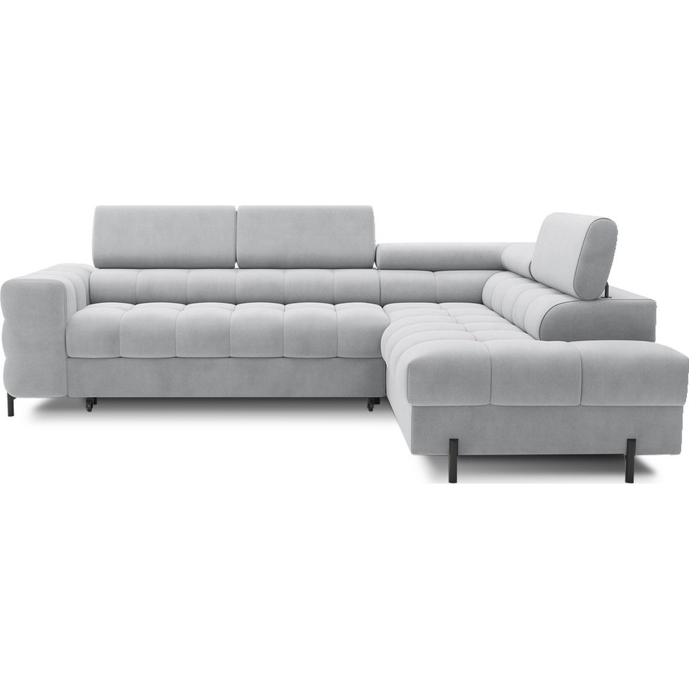 Canapé d'angle convertible - FERNAND VELOURS - en velours Luxe gris, 5 places, angle droit (vu de face) Canapé d'angle convertible - FERNAND VELOURS - en velours Luxe gris, 5 places, angle droit (vu de face)