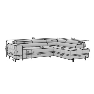 Canapé d'angle convertible - FERNAND VELOURS - en velours Luxe gris, 5 places, angle droit (vu de face)
