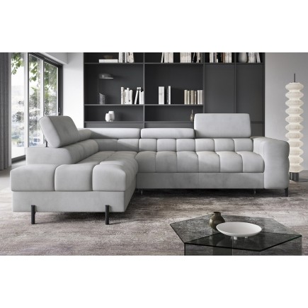 Canapé d'angle convertible, FERNAND VELOURS - en velours Luxe gris, 5 places, angle gauche (vu de face)
