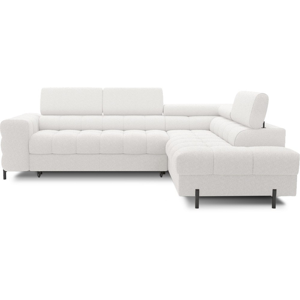 Canapé d'angle convertible, FERNAND tissu bouclette Luxe ivoire, 5 places, angle droit (vu de face) Canapé d'angle convertible, FERNAND tissu bouclette Luxe ivoire, 5 places, angle droit (vu de face)