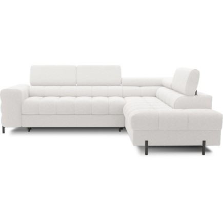 Canapé d'angle convertible, FERNAND tissu bouclette Luxe ivoire, 5 places, angle droit (vu de face)