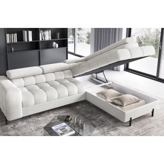 Canapé d'angle convertible, FERNAND tissu bouclette Luxe ivoire, 5 places, angle droit (vu de face)