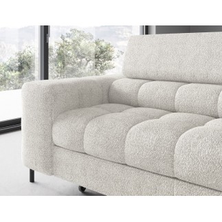 Canapé d'angle convertible, FERNAND tissu bouclette Luxe ivoire, 5 places, angle droit (vu de face)