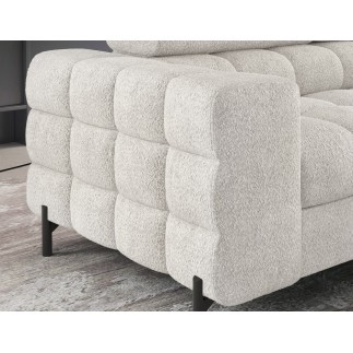 Canapé d'angle convertible, FERNAND tissu bouclette Luxe ivoire, 5 places, angle droit (vu de face)