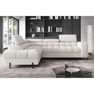 Canapé d'angle convertible FERNAND tissu bouclette Luxe ivoire, 5 places, angle gauche (vu de face)