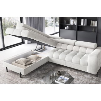 Canapé d'angle convertible FERNAND tissu bouclette Luxe ivoire, 5 places, angle gauche (vu de face)