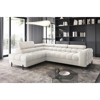 Canapé d'angle convertible FERNAND tissu bouclette Luxe ivoire, 5 places, angle gauche (vu de face)