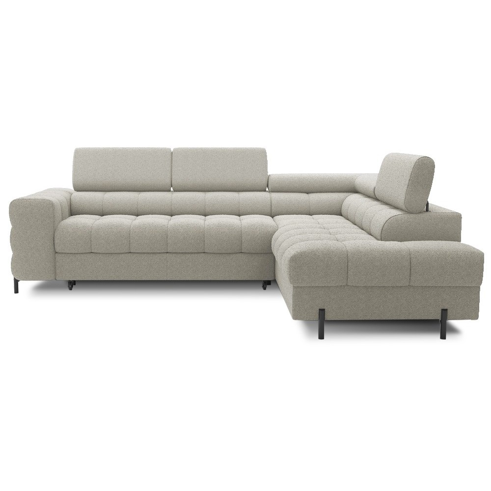 Canapé d'angle convertible, FERNAND tissu bouclette Luxe beige, 5 places, angle droit (vu de face) Canapé d'angle convertible, FERNAND tissu bouclette Luxe beige, 5 places, angle droit (vu de face)